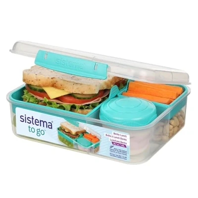 Immagine di Sistema Bento Box TO GO Portapranzo con vasetto per yogurt/frutta 1,65 l Senza BPA Verde menta 1 pezzo