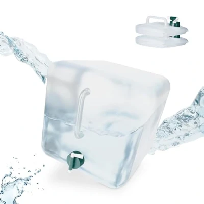 Immagine di Relaxdays Taniche Pieghevoli, Set da 3, 20 Litri, Contenitore con Rubinetto, Plastica BPA Free, Trasparente Verde, 70% 20% gommapiuma 10%