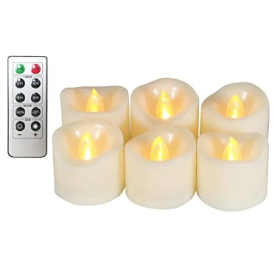 Immagine di Erosway Candele LED, Tealights realistiche luminose e sfarfallanti a batteria, 300 ore di utilizzo non stop con timer 2/4/6/8 telecomando 10 tasti, 6pc/Pack(bianca)