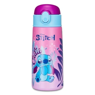 Immagine di Borraccia Termica LILO &amp; STITCH per Bambini con Cannuccia 460 ML NO PBA Asilo, Scuola Elementare Acciaio Inox, Mantenimento Temperatura fino a 24h