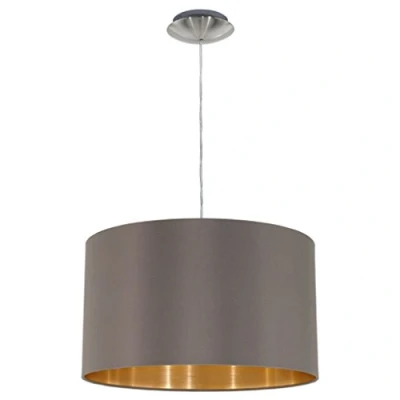 Immagine di EGLO La lampada a sospensione Maserlo, in tessuto uno punto luce, acciaio e tessuto, nichel opaco, cappuccino, oro, E27, diametro 38 cm