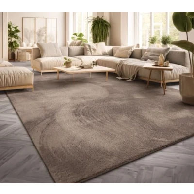 Immagine di TT Home Tappeto Salotto Pelo Corto Monocolore Design Moderno Lavabile, Colore:Taupe, Dimensione:160 cm tondo