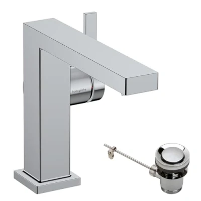 Immagine di hansgrohe Tecturis E Rubinetto per Lavabo con Scarico a Tirante, Risparmio Energetico (CoolStart), Miscelatore Idrico (EcoSmart) Altezza Bocca 110 mm, Cromo