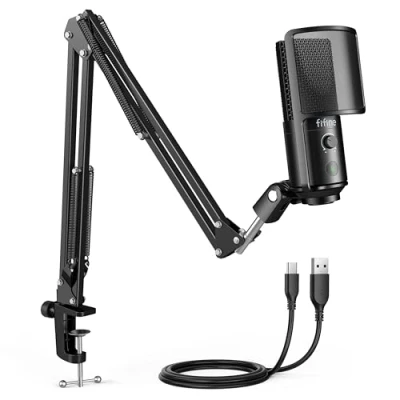 Immagine di FIFINE Kit di microfoni USB con pulsante mute, microfono podcast supporto per braccio PC computer, studio Condenser Mic for Streaming Recording Vocal VoiceOver T669PRO1