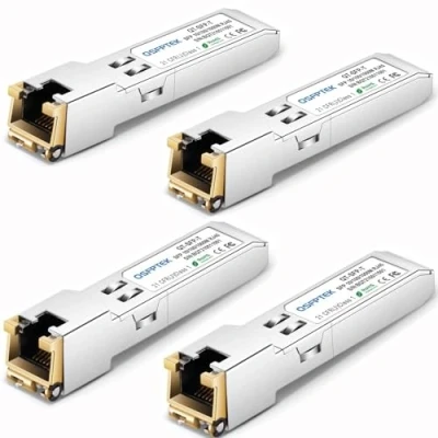 Immagine di QSFPTEK (4 Pezzi) 10/100/1000BASE T SFP RJ45 100m Modulo Connettore Gbic Gigabit di Rame Copper Transceiver per Cisco GLC T/SFP GE T/GLC Ta, Mikrotik SRJ01, Supermicro, Portata