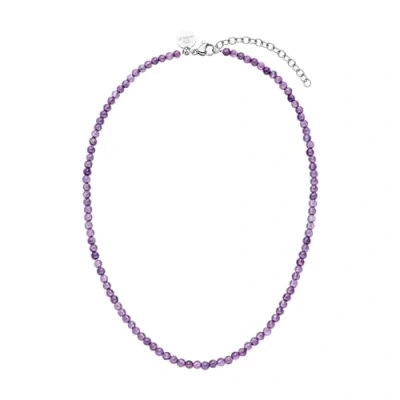 Immagine di Purelei® collana di ametista, da donna in acciaio inossidabile resistente, impermeabile perle ametista naturale, lunghezza regolabile 35 40 cm (Argento)