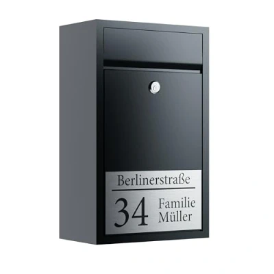 Immagine di Bl4ckPrint cassetta delle lettere di alta qualità, colore antracite, personalizzabile, con nome della famiglia e numero civico, da parete qualità personalizzata