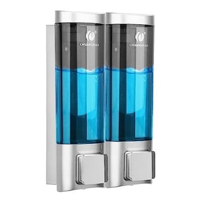 Immagine di CASMIGC 2 Pezzi Dispenser di Sapone Manuale, 200 ml da Parete, per lo Shampoo Liquido Doccia, Muro, Due Metodi Installazione, Adatti o Gel, Argento