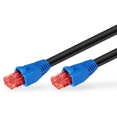 Immagine di Goobay 94389 CAT 6 Cavo Patch per Esterni, U/UTP, Nero, 10m Lunghezza