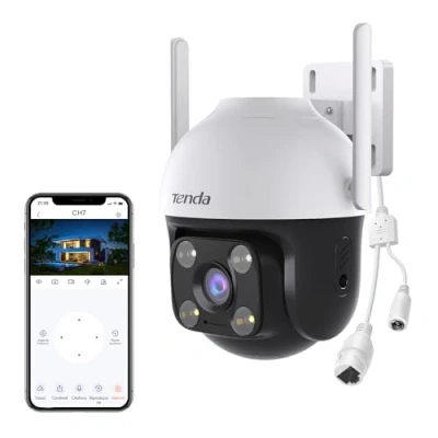 Immagine di Tenda Telecamera Wi Fi Esterno 2K+, Rilevamento di Veicoli/Persone/Movimenti, Videocamera Sorveglianza con Visione Notturna a Colori, IP Cam 360, Audio Bidirezionale, Controllo APP/Web, CH7