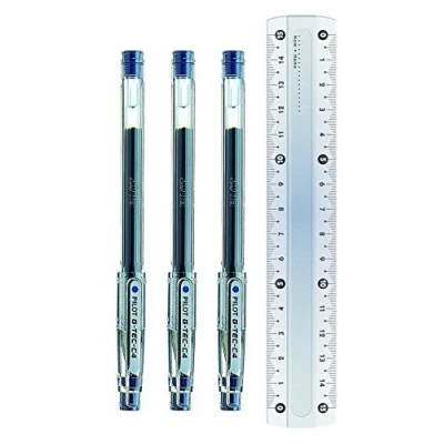 Immagine di Pilot G Tec C4 Penna roller Gel Micro con punta da 0,4 mm, colore: Blu (3 pezzi + righello gratuito)