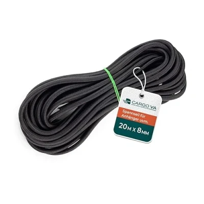 Immagine di CargoVA Corda in gomma, 8 mm, 20 m, colore nero, allungamento all&#039;80%, resistente alle intemperie, per rimorchi, vela, teloni UVM