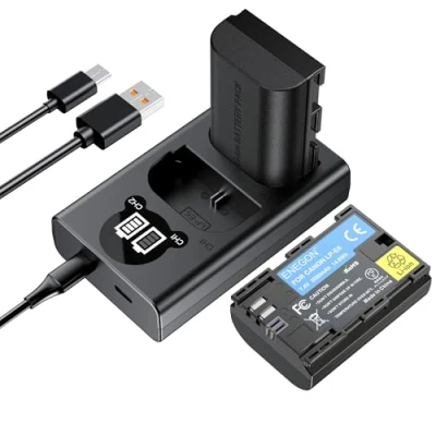 Immagine di ENEGON LP E6 sostitutiva (2 pezzi) e caricabatterie Dual USB intelligente per Canon E6, E6N EOS 5D Mark II/III/IV, 5DS, 5DS R, 6D, 7D, 7D II, 60D, 60Da 70D 80D tante altre