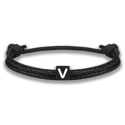 Immagine di GD GOOD.designs Bracciale in corda con lettere dell&#039;amicizia nero regolabile dimensioni 14cm 24cm Iniziale V