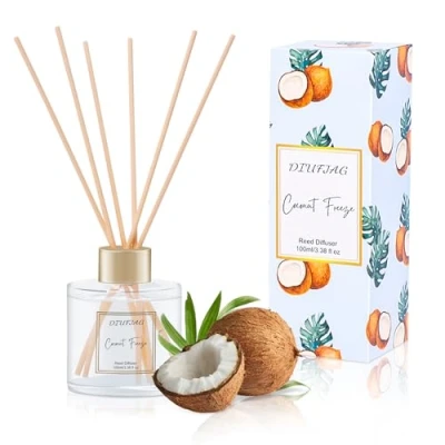 Immagine di Profumatore per Ambienti 100ml Noce di cocco,Diffusore Profumo Ambiente con 6 Bastoncini Fragranza,Diffusore Fragranze Bagno,Appartamento,Decorazione Della Casa