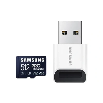 Immagine di Samsung PRO Ultimate Scheda microSD 512 GB Class 3 UHS I , v30 Video Speed Class, A2 Application Performance incl. Lettore carte USB