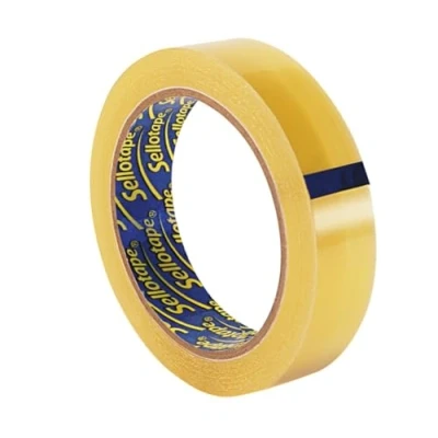 Immagine di Sellotape nastro trasparente dorato originale, multiuso per oggetti domestici, da imballaggio attaccare buste o biglietti, facile usare, 18 mm x 25 m, l&#039;imballaggio può variare