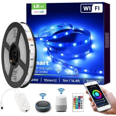 Immagine di LE Striscia LED RGB 5M WiFi Intelligente, di Luci 16 Milioni Colori, Controllo da APP e Telecomando, Compatibile con Alexa/Google Home, Smart Strisce per TV, Bar, Feste, Casa