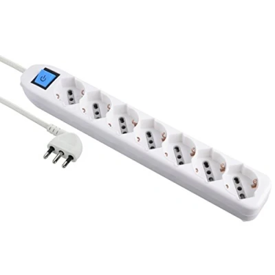 Immagine di Electraline 62078 Multipresa 7 Posti polivalenti (Schuko + 10/16A) con interruttore Cavo 1,5 m Bianco