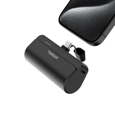 Immagine di TESSAN Power Bank Ricarica Rapida, Powerbank 5000mah, Caricatore Portatile per Phone e Pad, Mini Connettore USB C Integrato 10,5W, Caricabatterie Viaggio Campeggio, Nero