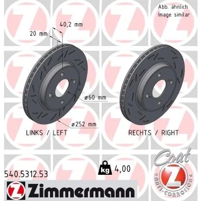 Immagine di ZIMMERMANN 540.5312.53 Disco freno 252 20 6/4 4 100 ventilazione interna, intagliato rivestito SUZUKI: SWIFT 5, Baleno II Hatchback