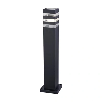 Immagine di lampada da terra esterna, terminale luminoso, 1 lampada, terra, stile moderno, telaio in alluminio colore nero, plafoniera rettangolare vetro, lampadina E27 60 W escl. IP54 220 V