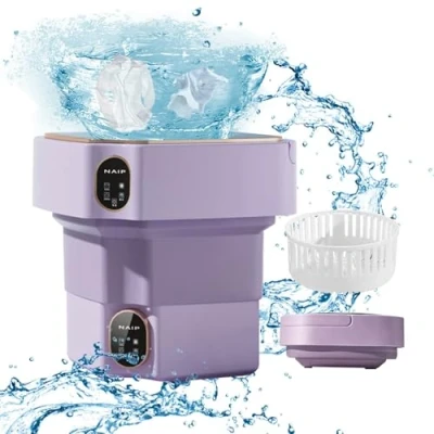 Immagine di lavatrice portatile 12L, Mini pieghevole con centrifuga,Lavatrice ad ultrasuoni mobile,per biancheria intima, calze e piccoli oggetti da campeggio viaggio (viola)