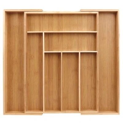 Immagine di Portaposate da cassetto in bambù, regolabile 6 a 8 scomparti, organizer per posate e portaposate, utensili cucina