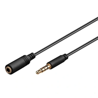 Immagine di Goobay 62479 Prolunga Audio e Cuffie AUX, 4 Pin da 3.5mm Slim, CU, Nero, 2m Lunghezza del Cavo