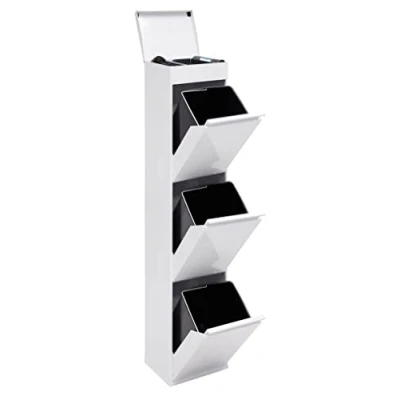 Immagine di Arregui Top CR321 B Pattumiera Differenziata 3 Scomparti x 17L (51L) Contenitore in Acciaio con Ripiano Multiuso Mobile per Raccolta Cestino Spazzatura da Cucina Bianco