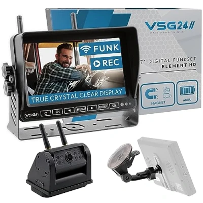 Immagine di 7&quot; ELEMENT Sistema di retromarcia radio HD a batteria magnetica per camper e camion, set auto senza fili incl. telecamera + monitor, facile da montare 12V 24V, digitale