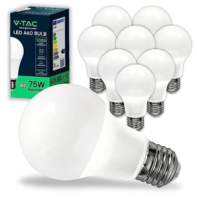 Immagine di V TAC 10x Lampadine LED A60 con Attacco E27 potenza 10.5W (Equivalenti a 75W) Nuova Generazione 1055 Lumen Massima Efficienza e Risparmio Energetico 3000K Luce Calda