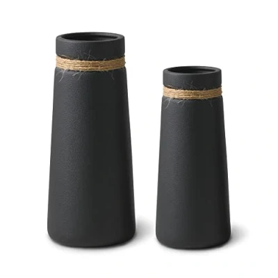 Immagine di flature vasi in Ceramica per Fiori stile Moderno Boho Deco, Set di Nero, Decorazione la casa Opaca anche Secchi, adatto a Ufficio e Tavolo da Pranzo (Set 2)