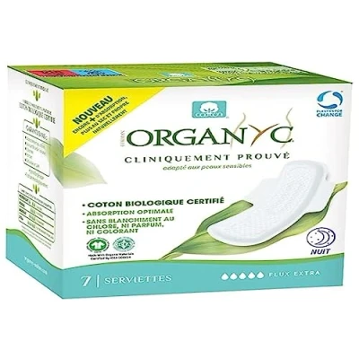 Immagine di Organyc, Assorbenti igienici notte con alette, cotone biologico certificato, SUPER PLUS 1 confezione da 7