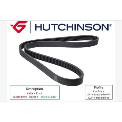 Immagine di HUTCHINSON 1590 K 6 Cinghia Poly V 1590mm AUDI: A4 B8 Avant, B6 Q5, OPEL: Meriva A, Corsa C Hatchback, Astra G Caravan