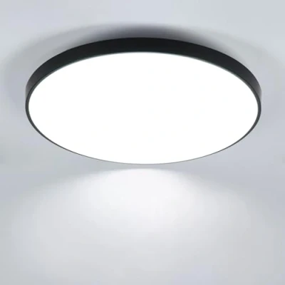 Immagine di Comely Lampada da soffitto LED rotonda, IP44 impermeabile, 24W 6500K bianco freddo, Nero, CRI 80, Ultra Sottile plafoniera piatta per bagno, cucina, balcone, corridoio, camera letto,Ø27*4cm