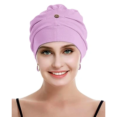 Immagine di osvyo copricapo da donna in cotone chemo con cancro e perdita di capelli, cappello cotone, leggero, confezione sigillata, Lilla chiaro, Taglia unica