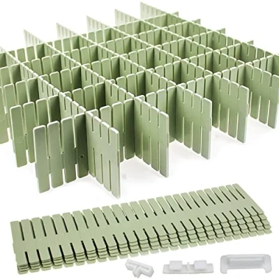 Immagine di GIAK Divisori per cassetti Separatori Regolabili 16 PCS Verdi Organizer organizzatore Ufficio Bagno Cucina o Camera da Letto