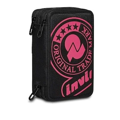 Immagine di Invicta Astuccio Scuola 3 Zip, Nero Fucsia, Logo, Portapenne Triplo Scomparto Completo di Penne, Matite, Colori, Accessori Zaino Invicta, Scuole e Tempo libero, Bambina Ragazza