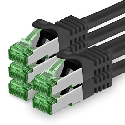 Immagine di 1aTTack.de Cat.7 Cavo di Rete 1m Nero 5 Pezzi Ethernet LAN SFTP Spina RJ45 Cat6a 10 Gbit/s Compatibile con Cat5 Cat6 Cat8 per Switch Router Modem Patchpanel