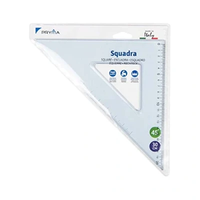 Immagine di Pryma Squadra 45 Strumento Geometrico di Precisione, per Scuola, Ufficio e Disegno Tecnico, Trasparente Resistente (Trasparente, 30 cm)