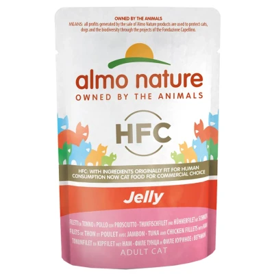 Immagine di Almo Nature HFC Jelly in buste 6 x 55 g umido per gatto Tonno, Pollo e Prosciutto