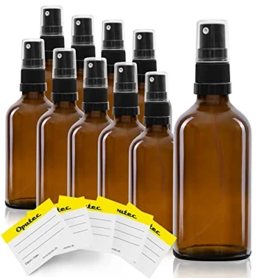 Immagine di Oputec 10 flaconi spray da 50 ml in vetro con nebulizzatore + etichette Bottiglie marrone testina fine