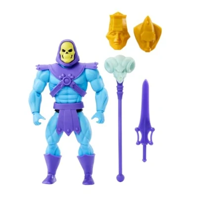 Immagine di Masters of the Universe Origins Skeletor Collezione Cartoon, action figure articolata alta 14+ cm, con armatura, scettro, spada e 2 maschere incluse, giocattolo per bambini, 6+ anni, HYD24