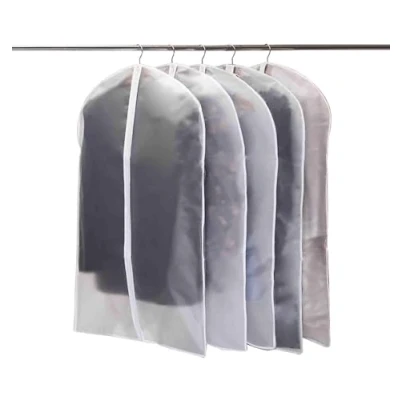 Immagine di Set di 5 sacchi per abiti alta qualità, trasparente, 60 x 140 cm, tessuto traspirante, abiti, cappotti, camicie, da sera
