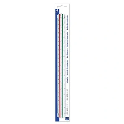 Immagine di Staedtler 561 98 2BK Scheda blister contenente 1 righello riduttore, versione 2 (1:20, 1:25, 1:33.3, 1:50, 1:75, 1:100)