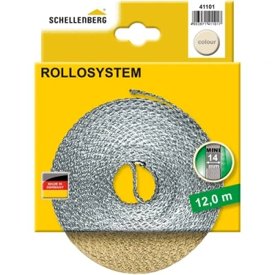 Immagine di Schellenberg 41101 Cintino avvolgibili 14 mm x 12 m Sistema Mini, Cinghia tapparella Beige