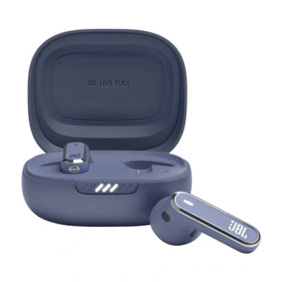 Immagine di JBL Live Flex Auricolari Wireless Bluetooth, Design Open Ear Resistente ad Acqua e Polvere IP54, Cancellazione Adattiva del Rumore, 6 Microfoni, Surround, fino a 40 h di Autonomia, Blu