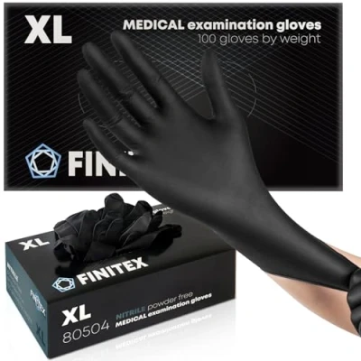 Immagine di FINITEX Guanti Monouso in Nitrile 100pz Multiuso Pulizia Alimentari Ambiti Medici senza Polvere &amp; Lattice Neri 3.5mil, XL