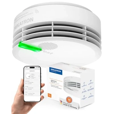 Immagine di Hekatron Genius Plus X Edition Rilevatore di Fumo con Batterie Integrate e Cuscinetti Adesivi Inclusi Bianco